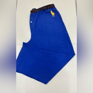 Vintage Polo Ralph Lauren Mens Blue Pajama Pants Yellow Logo Size XL Cotton